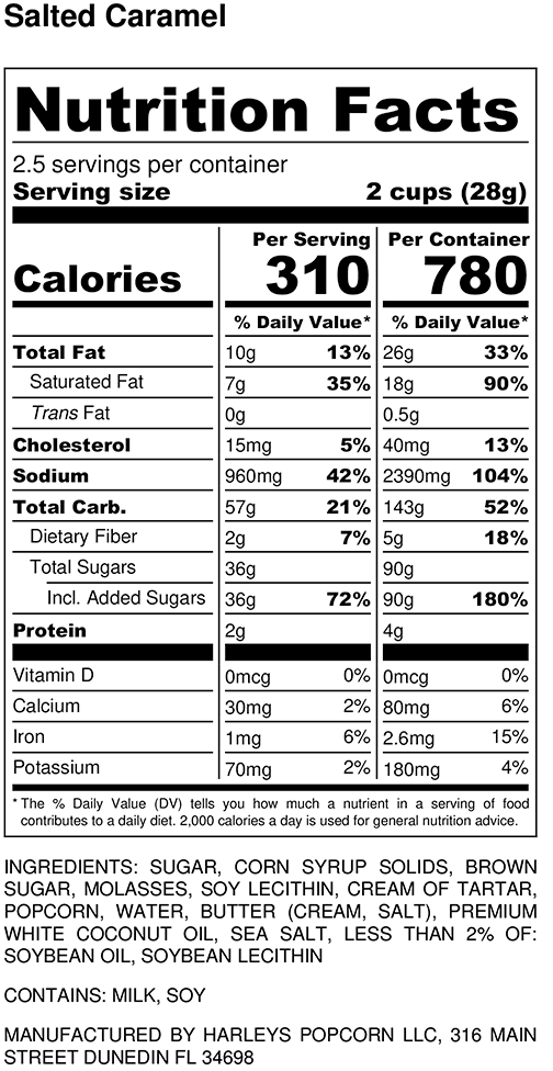 Salted Caramel Nutrition Label